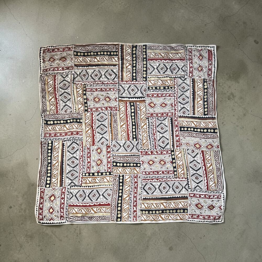 Echo VTG 100% Silk Multicolored Square Shaped Scarf Brown Black Gold Africa
